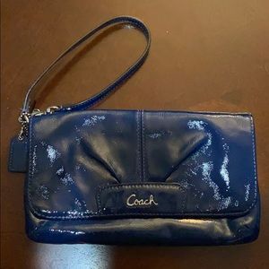 Coach Ashley Blue Patent Leather Large Wristlet